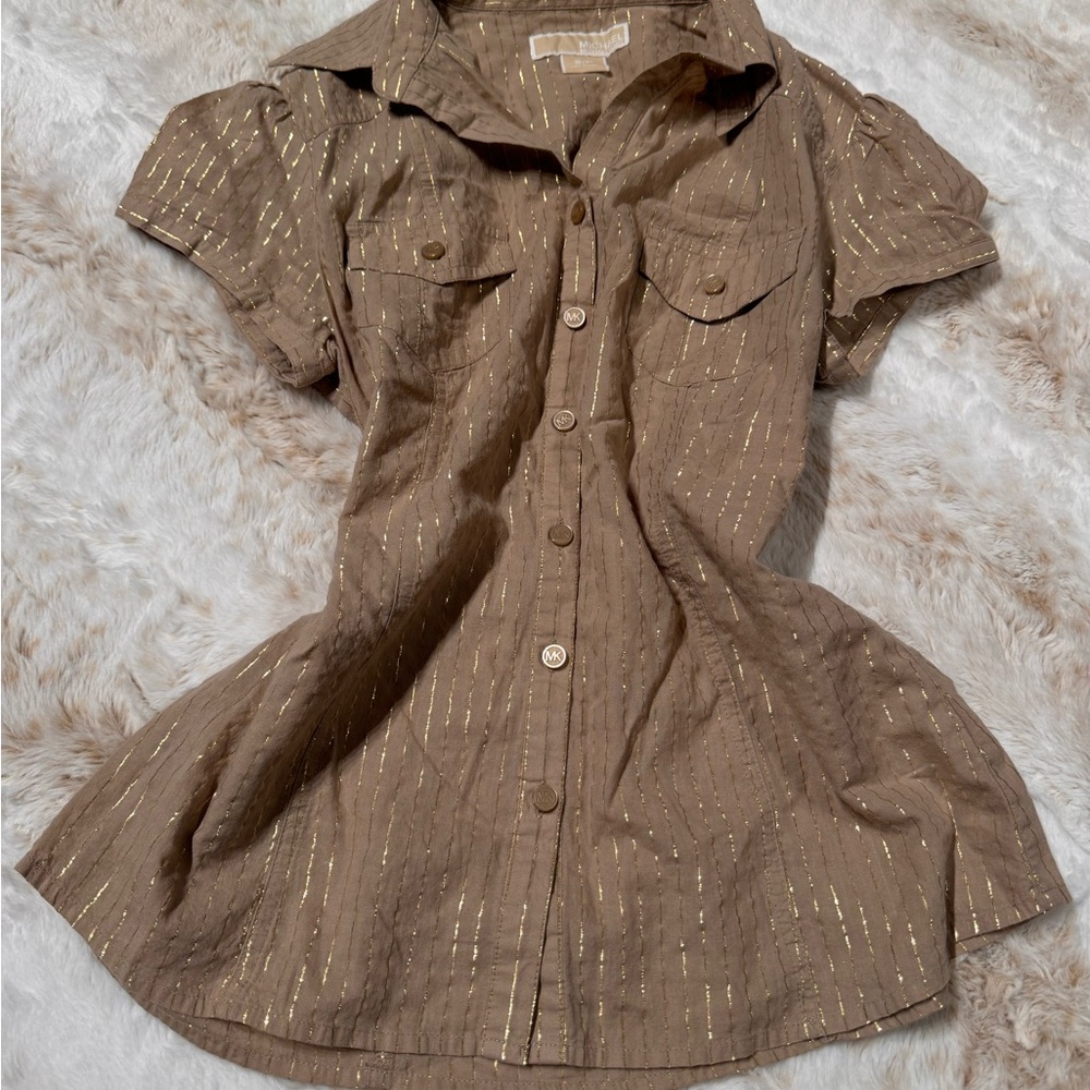 ❌SOLD❌Michael Kors New Without Tags Brown Button-Up Shirt with Gold Stripes